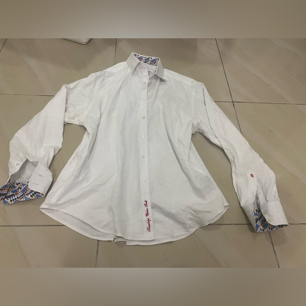 Robert Graham Mens Dress Shirt Classic Fit White Flip Cuffs  XL Pattern.